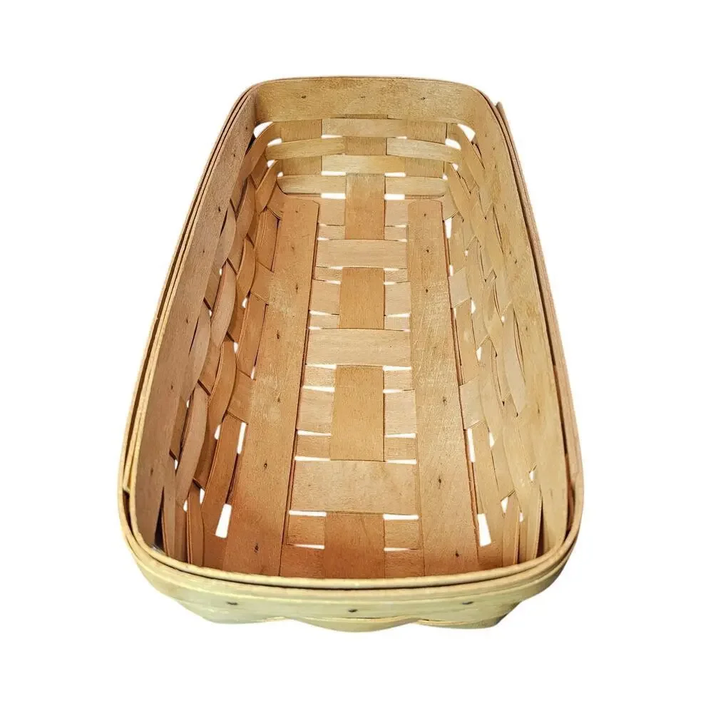 Vintage Longaberger Bread Basket Handwoven Brown Rectangle Wood Signed 1996